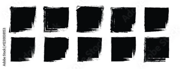 Fototapeta Black ink brush strokes and banners. Grunge overlay frame. Rectangular border with grunge overlay. Grunge border set. Vector illustration.