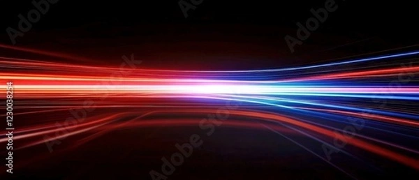 Fototapeta Abstract light streaks in vibrant blue and red, visually striking digital background, perfect for tech themes or modern designs.