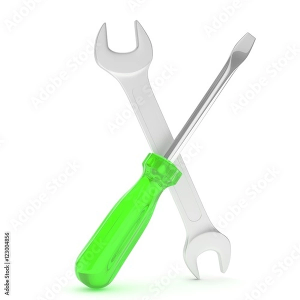 Fototapeta 3D Illustration Wrench and screwdriver, service concept