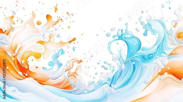 Obraz Blissful Coastal Swirls, vibrant brushstrokes create dynamic ocean currents in cheerful colors, ideal for summer-themed decor and stationery designs.