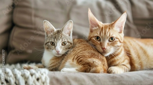 Fototapeta Rabbit and cat portrait Cats and rabbit are very cute.