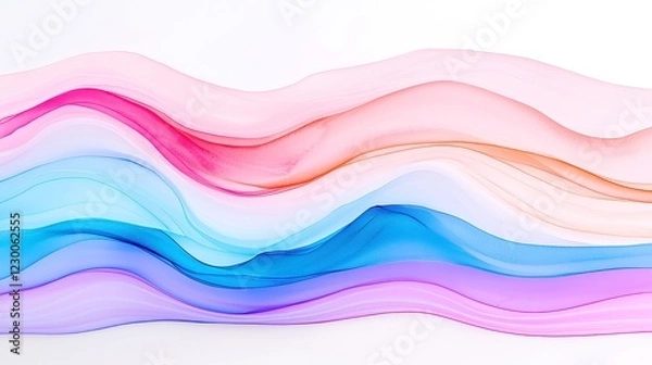 Fototapeta Serene Shoreline Flow, abstract watercolor depicting rhythmic tides, bold black outlines, solid colors, pop art influence, geometric style, cool neon-lit color palette.