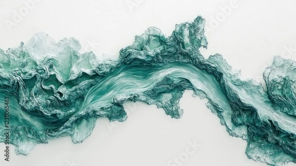Fototapeta Teal fabric flow, abstract art, white background, design element
