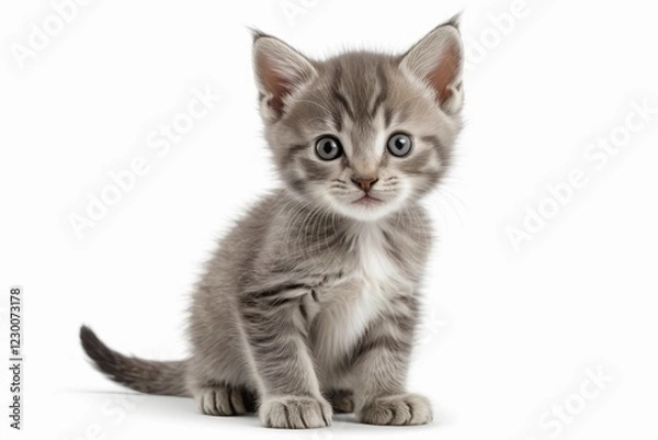 Fototapeta there is a small kitten sitting on a white surface