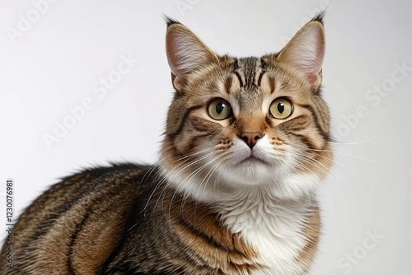 Fototapeta there is a cat that is sitting on a table looking at the camera