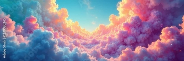 Fototapeta Colorful swirling clouds in a whimsical scene, colors, wispy, surreal