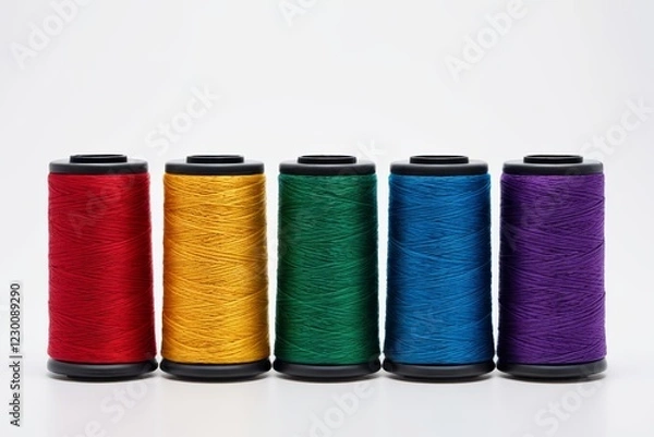 Fototapeta a close up of a row of spools of thread on a white surface