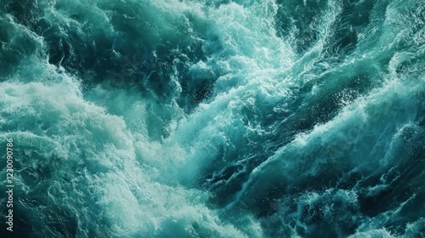 Fototapeta Turbulent ocean waves, aerial view, sea foam, nature background, website design