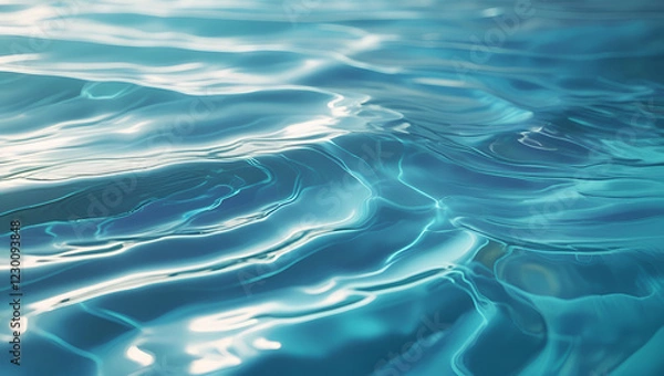 Fototapeta A rippling water texture with soft waves reflecting light in shades of blue and turquoise, creating a serene and calming effect