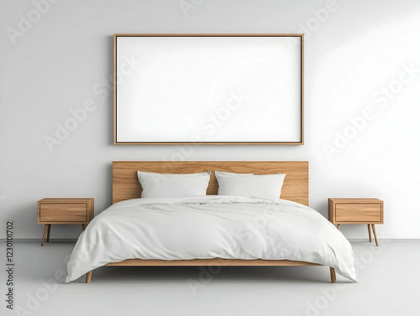 Fototapeta Modern bedroom mockup, empty frame, minimalist design