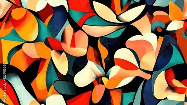 Fototapeta Colorful Seamless Pattern Featuring Abstract Floral Shapes, Vibrant Geometric Elements, Modern Artistic Design, Stylish Decorative Background