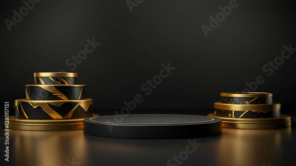 Fototapeta Elegant Black Stage Podium with Simple Modern Design for Luxury Display and Professional Showcase.