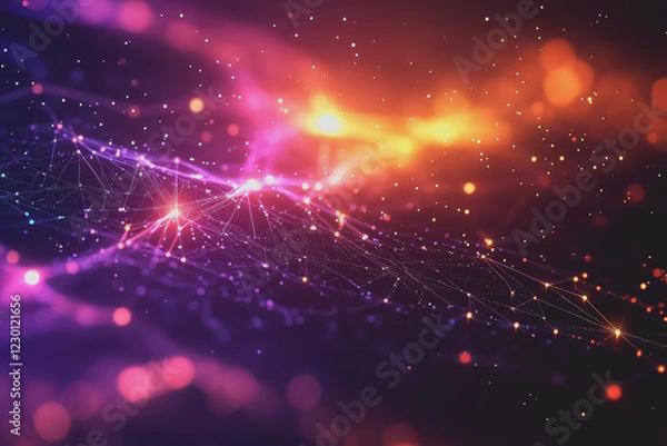 Fototapeta A beautiful Abstract digital technology background with colorful network connection lines.