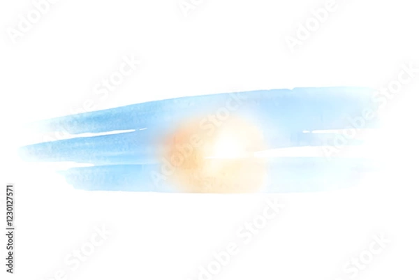 Fototapeta Dynamic watercolor blue brush stroke with a soft orange hue