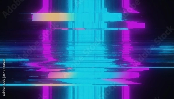 Fototapeta Digital glitch noise texture with  purple color shifts, distorted pixels and neon glow, futuristic cyberpunk aesthetic