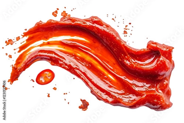 Fototapeta Bold sriracha sauce brush stroke creates a vibrant splash of flavor on a clean surface