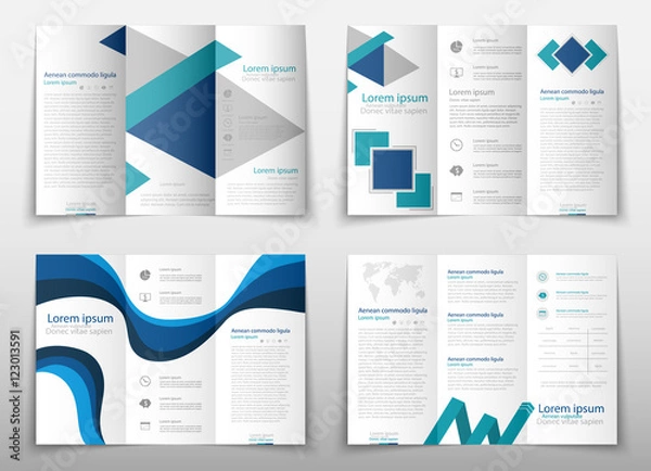Fototapeta Leaflet cover presentation abstract geometric background, layout in A4 size Blue fold set technology annual report brochure flyer design template vector