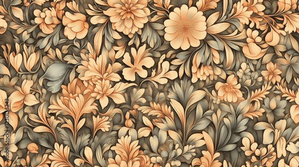 Fototapeta Elegant Vintage Floral Pattern - Hand-Drawn Botanical Art