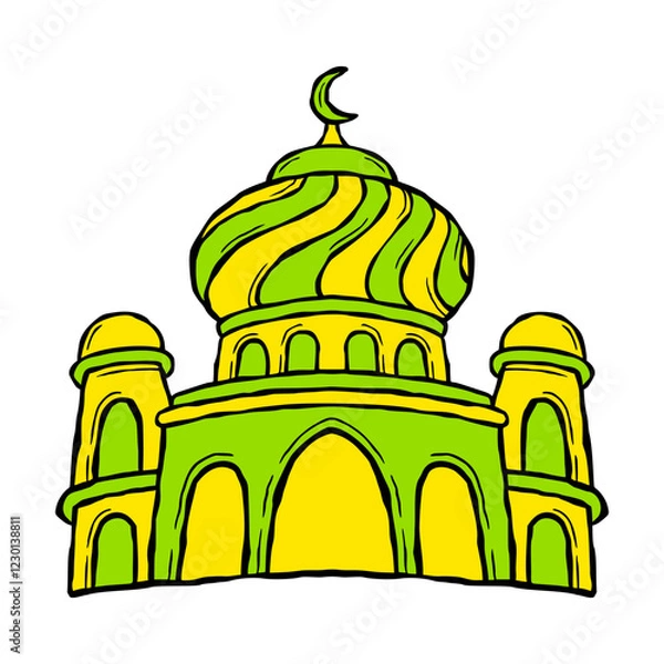 Obraz Hand-drawn Mosque with Crescent Moon and Domes