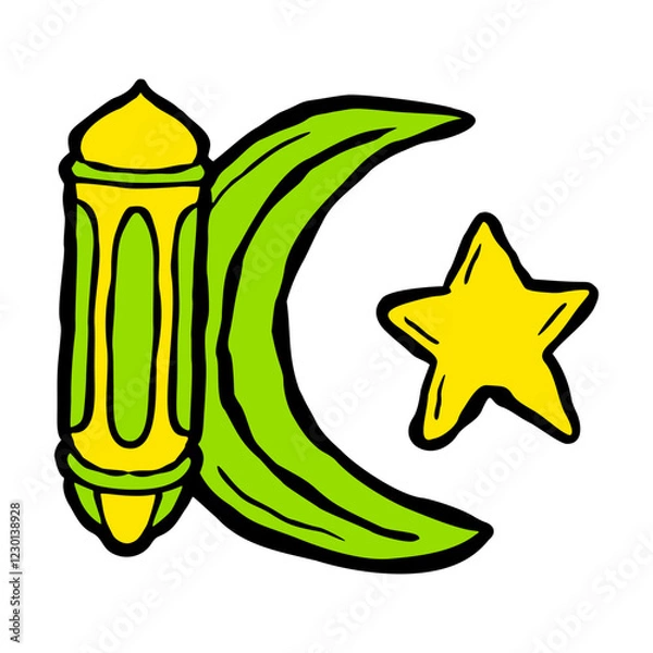 Obraz Hand-drawn of Islamic Symbolism with Star and Crescent