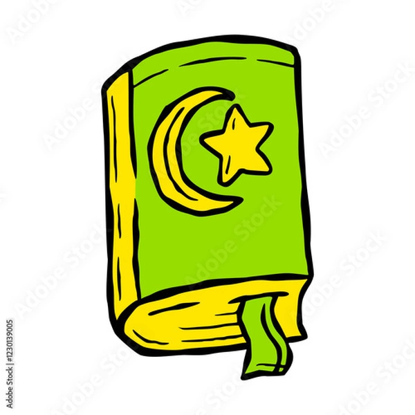 Obraz Hand-drawn Quran Illustration with Crescent Moon and Star