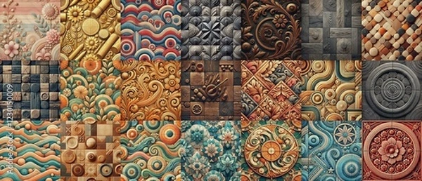 Fototapeta Set of different wooden planks backgrounds. AI generated illustration