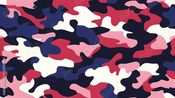 Obraz Pink, red, blue camo pattern. Design textile background