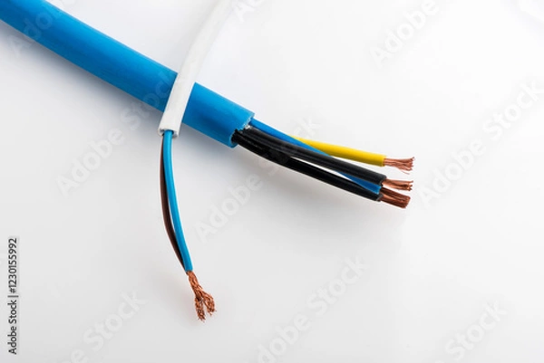 Obraz Various copper electrical wires isolated on white background. electrical wire on wire coils background