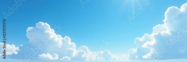 Fototapeta Clear light blue sky, scattered high-altitude cirrus clouds , outdoor, clouds