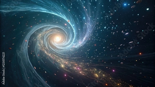 Fototapeta Small particles accelerating through a wormhole, meteorite, astrophysics, quantum physics, cosmic energy