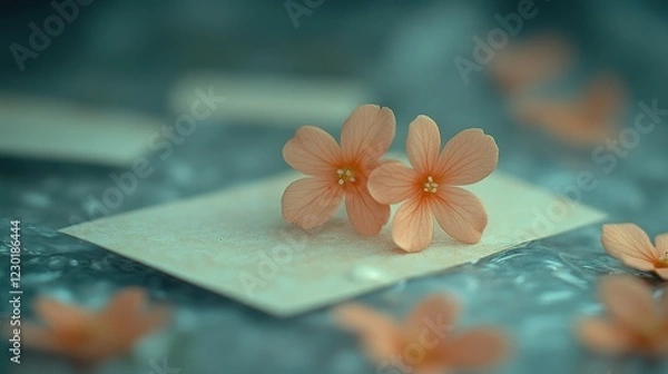 Obraz Soft Peach Flowers on Vintage Paper with Blurred Background