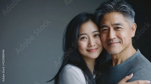 Obraz Heartwarming Embrace of Diverse Couple in Soft Light Setting