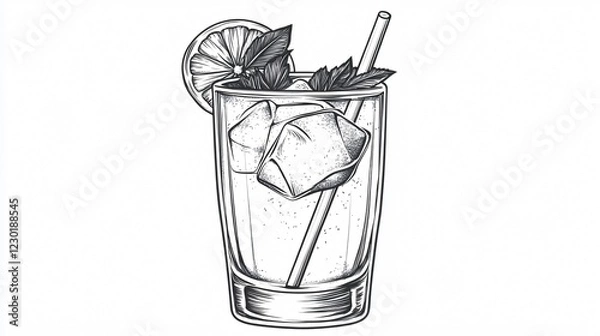 Fototapeta Elegant Cocktail Glass Line Drawing Vector Illustration for Graphic Design Projects