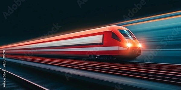 Fototapeta Futuristic High-Speed Train Concept Sleek Stainless Steel and Streamlined Design - Efficient Transport Marketing for Modern Urban Mobility and Sustainable Connectivity Systems