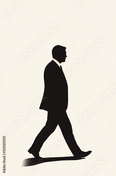 Fototapeta A man in a suit walking, a side view, geometric shapes and lines, black & white minimalism