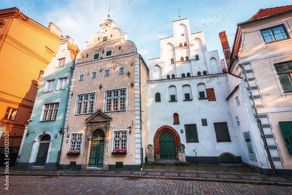 Fototapeta Three Brothers - Landmarks of Riga. Complex of three colorful medieval houses, Latvia
