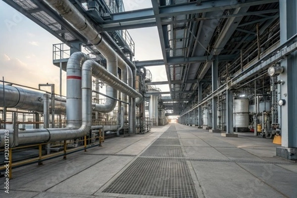 Fototapeta Industrial metal background with pipes and machinery, pipe framework, metal substrate