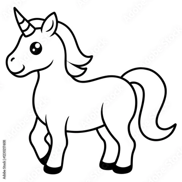 Fototapeta Cute Black Vector Unicorn Line Art Black Vector Silhouette Cartoon  Illustration