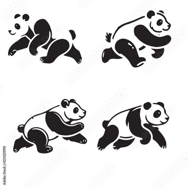 Obraz Running Panda Silhouette on White Background

