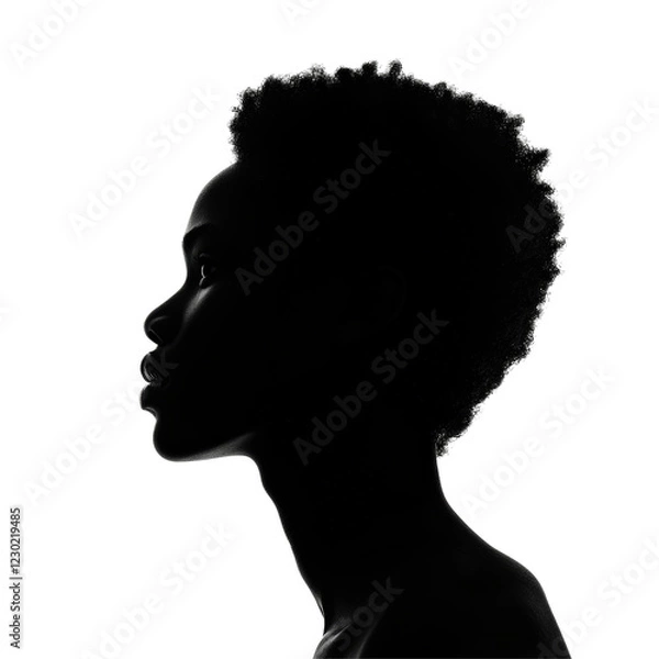 Fototapeta Isolated Female Silhouette Profile with Afro, Elegant Portrait in Darkness