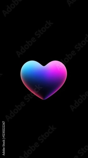 Fototapeta Vibrant gradient heart symbol on black background, embracing modern digital aesthetics for love and affection themes in contemporary design