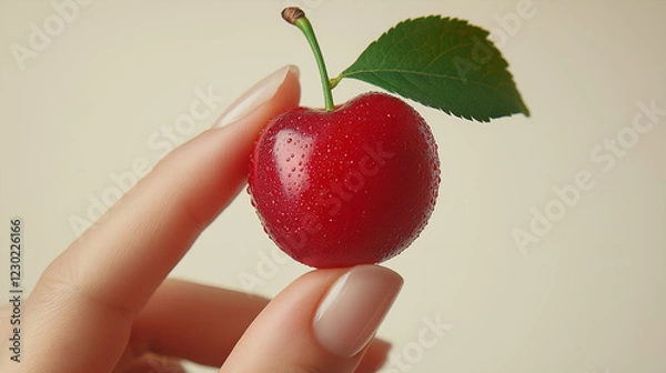 Obraz A cherry held between two fingers ready to be eaten