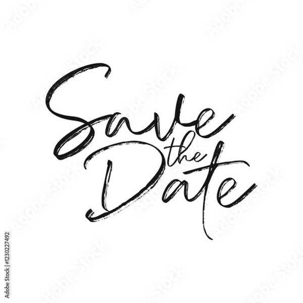 Fototapeta Save the Date text typography, hand-drawn modern vector calligraphy. Simple inscription with wavy lettering for wedding invitations, greeting cards, cover designs. Vector template.