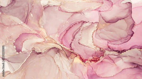 Fototapeta Soft pink and golden abstract liquid ink painting background.