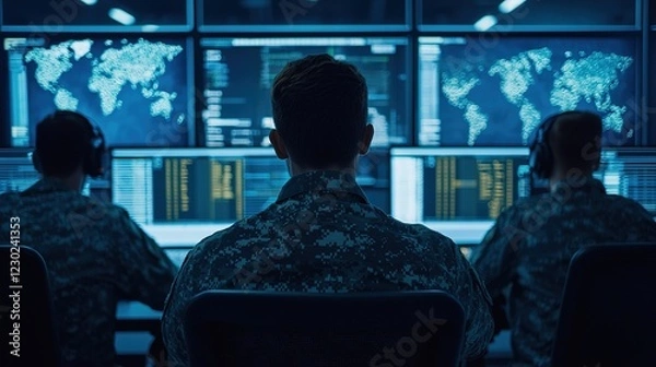 Obraz Military cyber operations command center technology digital environment tactical viewpoint national security