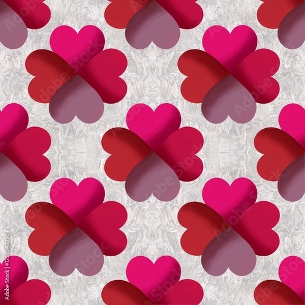 Fototapeta seamless pattern with Colorful Red Heart Design, Heart flower, Heart shaped balloon on gray pattern design for background, textile, tile, mosaic, wallpaper, clothing, wrap, batik, fabric, embroidery 