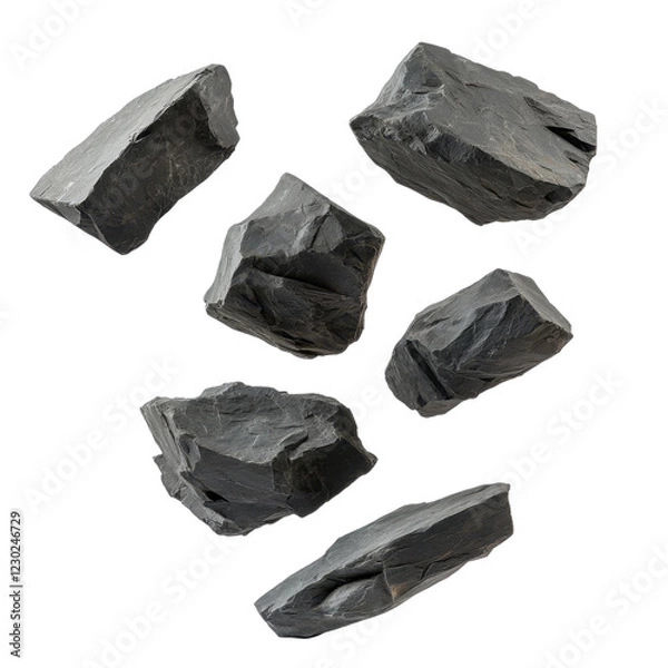 Fototapeta Collection of Dark Natural Stones on White Background for Design
