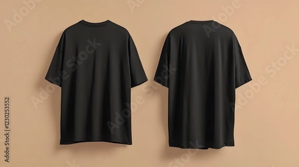 Obraz Black Oversized T-shirt Mockup on Neutral Background for Streetwear Design Presentation