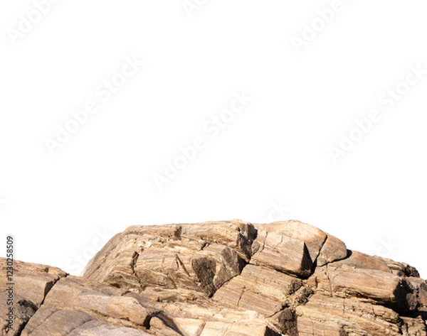 Fototapeta Reddish yellow colored rocks with scratched surface, texture, seashore stones, detail on isolated transparent background