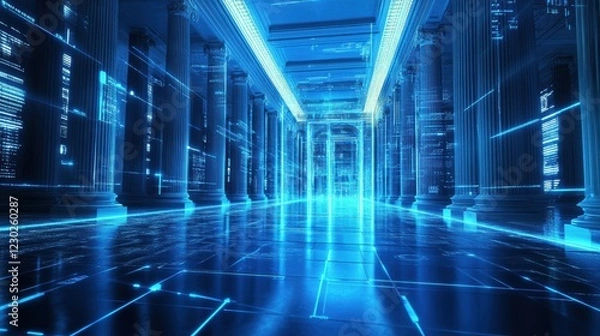 Fototapeta Integrating Financial AI Cores Futuristic Structures Digital Art Virtual Environment Innovative Technology